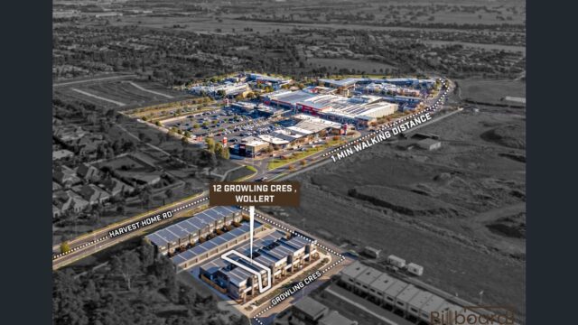 Aerial view showing 12 Growling Crescent, Wollert within close walking distance to major shopping precinct and surrounding residential development.